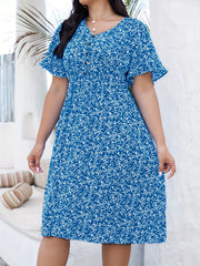  Allover Ditsy Print V Neck Dress