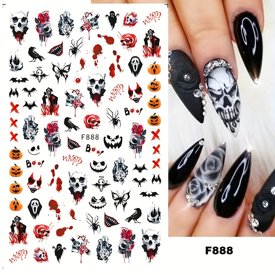 Halloween Nail Art Stickers Self Adhesive Pumpkin Ghost Skeleton Nail Art Decals