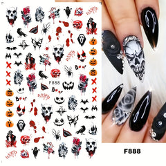 Halloween Nail Art Stickers Self Adhesive Pumpkin Ghost Skeleton Nail Art Decals
