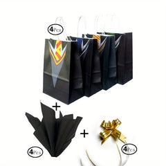 4pcs Men's Tie Theme Gift Bag Set with Wrapping Paper & Bows