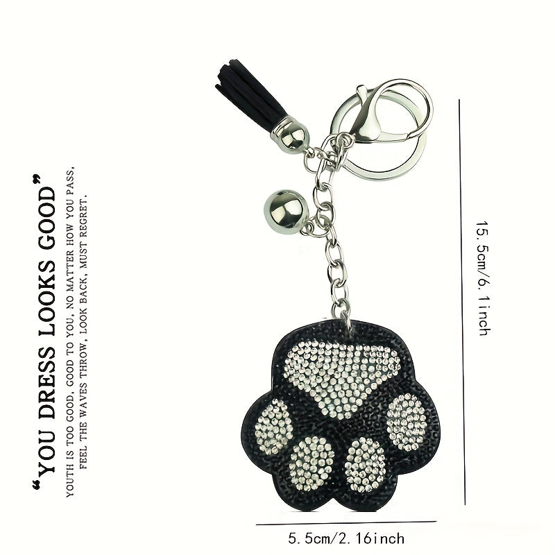 Cartoon Cat Claw Keychain with Rhinestones