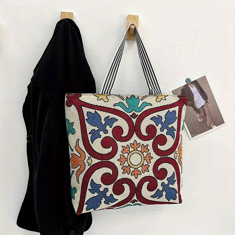 Floral Embroidered Tote Bag Canvas Shoulder Bag Large Capacity