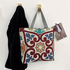 Floral Embroidered Tote Bag Canvas Shoulder Bag Large Capacity