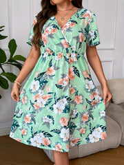  Women's Floral Print Short Sleeve Midi Dress