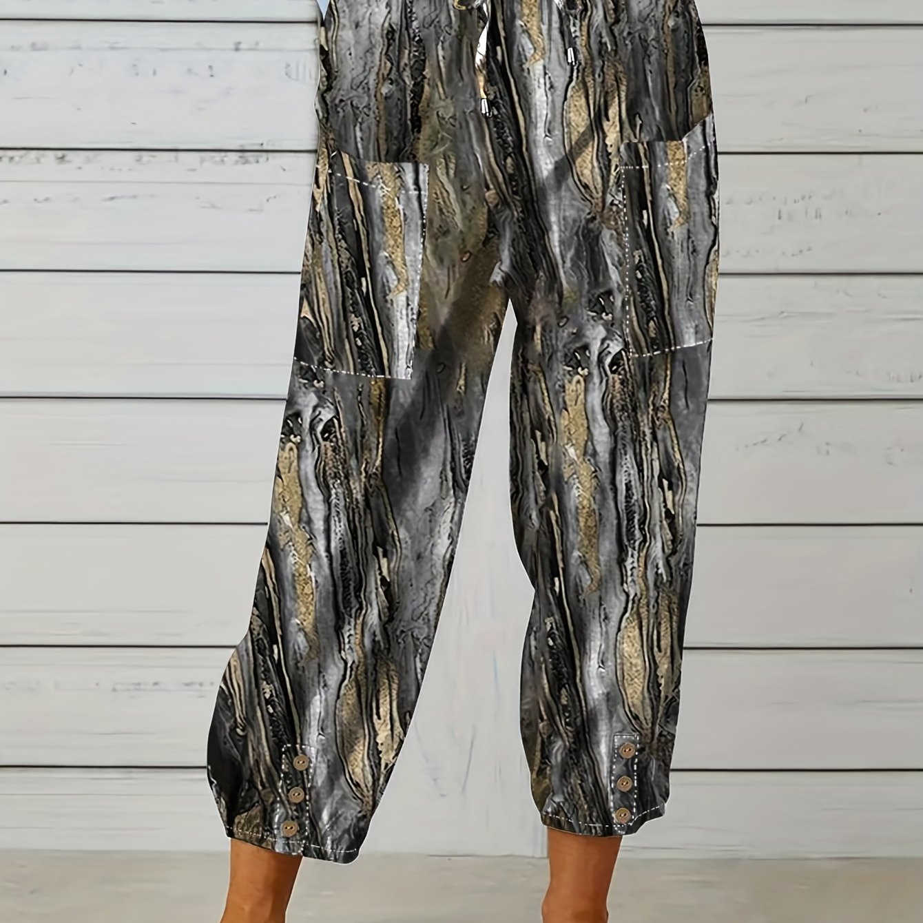  Marble Print Harem Pants with Pockets