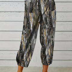  Marble Print Harem Pants with Pockets