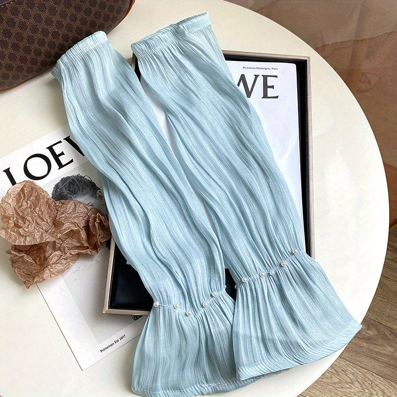 Faux Pearl Decor Gloves Ruffles Elastic Fingerless Sunscreen Long Gloves