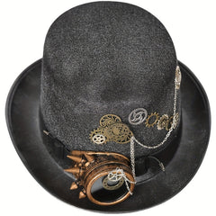 Steampunk Topper Silver Eyeglass Chain Fedora Hat