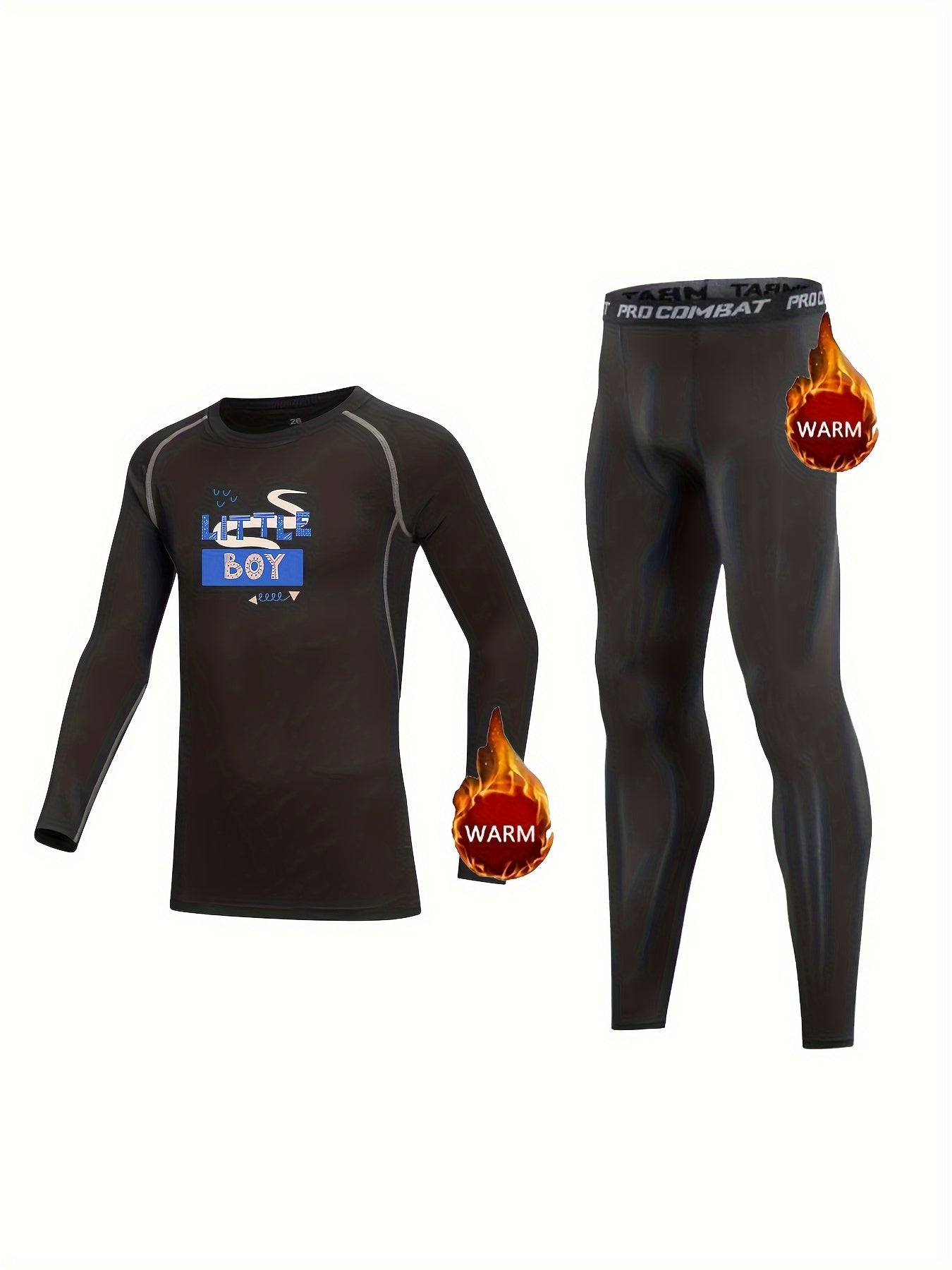 2pcs Kids Compression Fleece Sets Crew Neck Pullover & Matching Pants Body