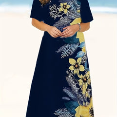  Floral Print Round Neck Maxi Dress