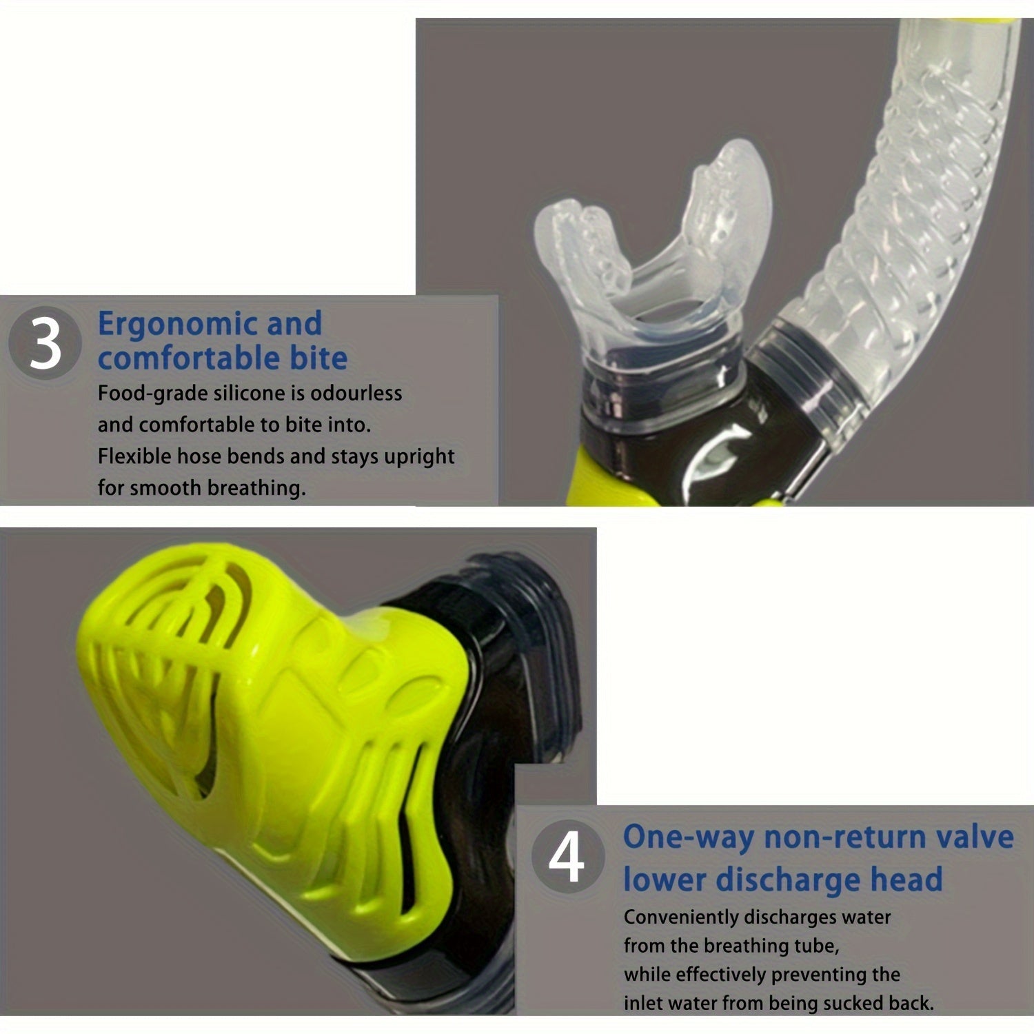 Adults Dry Snorkel with Top Drying Valve & Food Silicone