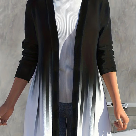  Colorblock Ombre Print Open Front Cardigan