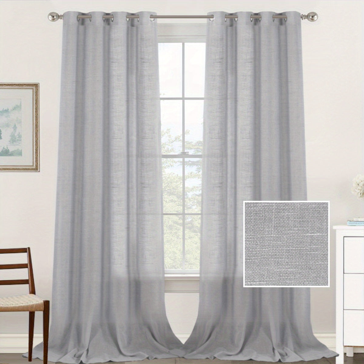 Light Filtering Linen Curtains Semi Sheer Drapes for Living Room