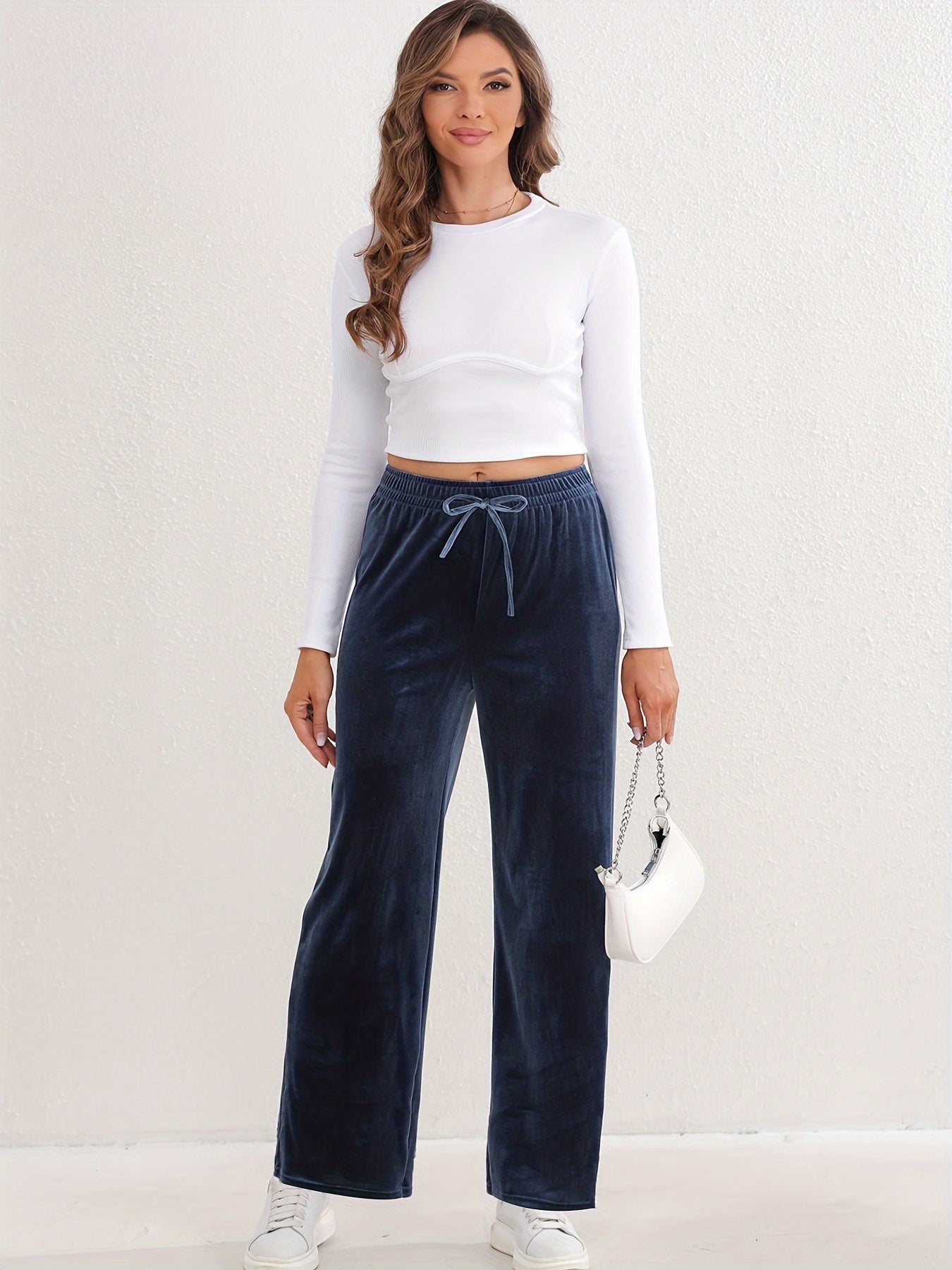 Elastic High Waist Sports Pants Wide Legs Stretchy Trousers