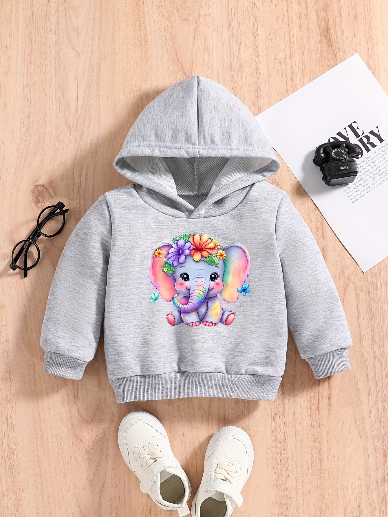 ELEPHANT & FLOWER Print Outfit Toddler Baby Boys Girls Sweatshirt Set