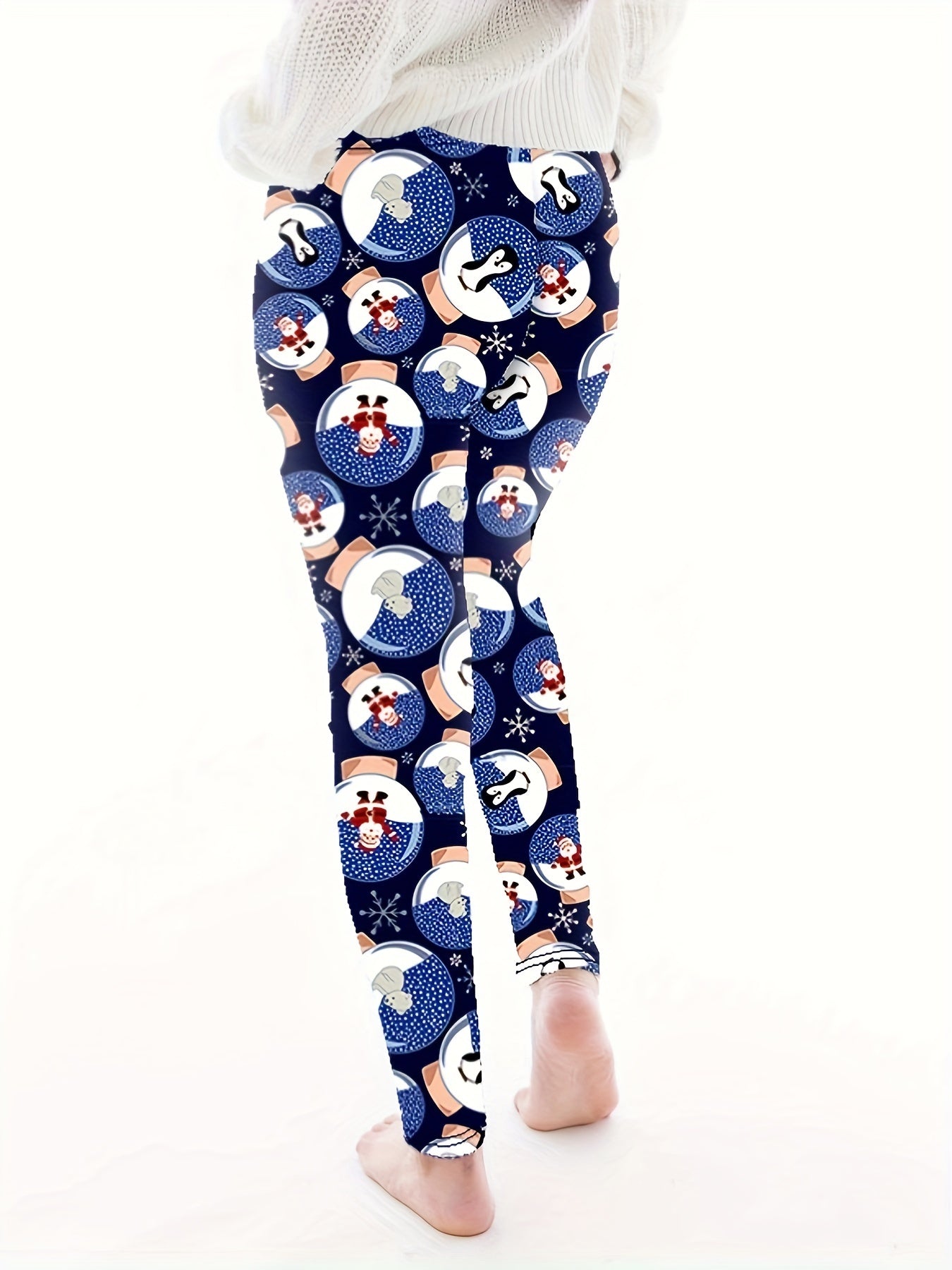  Santa Claus Print High Rise Leggings