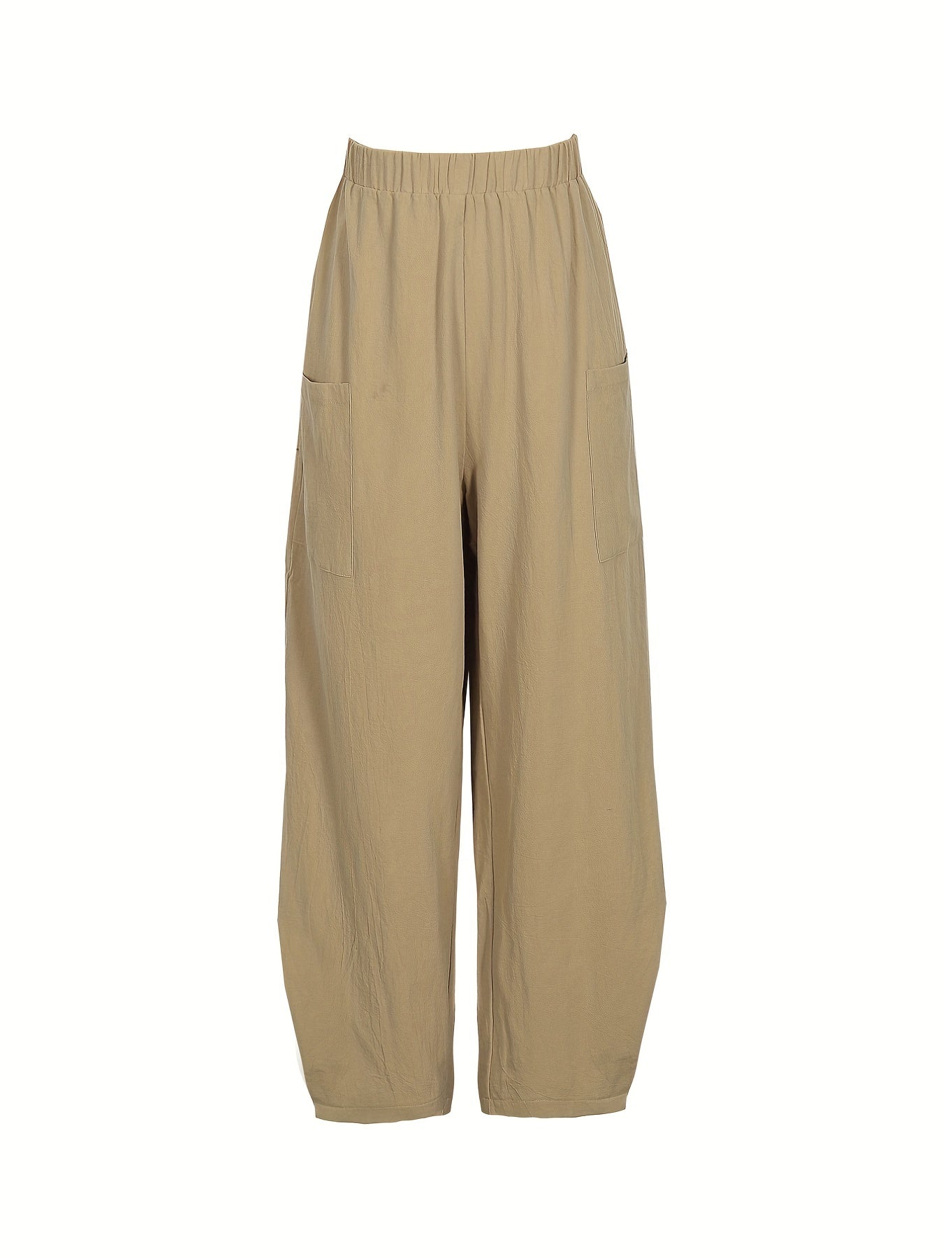  Solid High Rise Loose Pants With Pockets