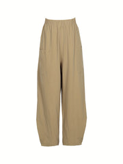  Solid High Rise Loose Pants With Pockets