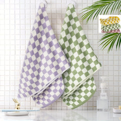 5pcs Plaid Pattern Hand Towel Cotton Soft Face Towel Absorbent Hand Towel