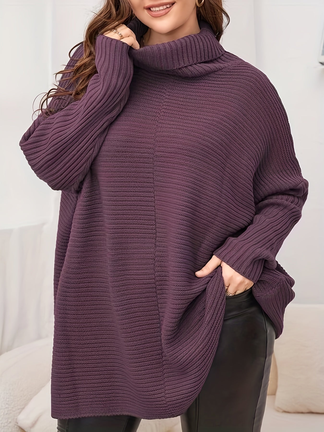  Ribbed Turtle Neck Pullover Sweater