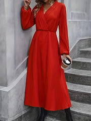  Solid Textured Lantern Sleeve Maxi Dress