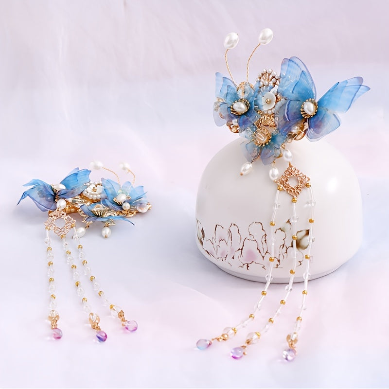 Hanfu Hairclip Faux Pearl Flower Barrette Vintage Chinese Style Hair Accessory