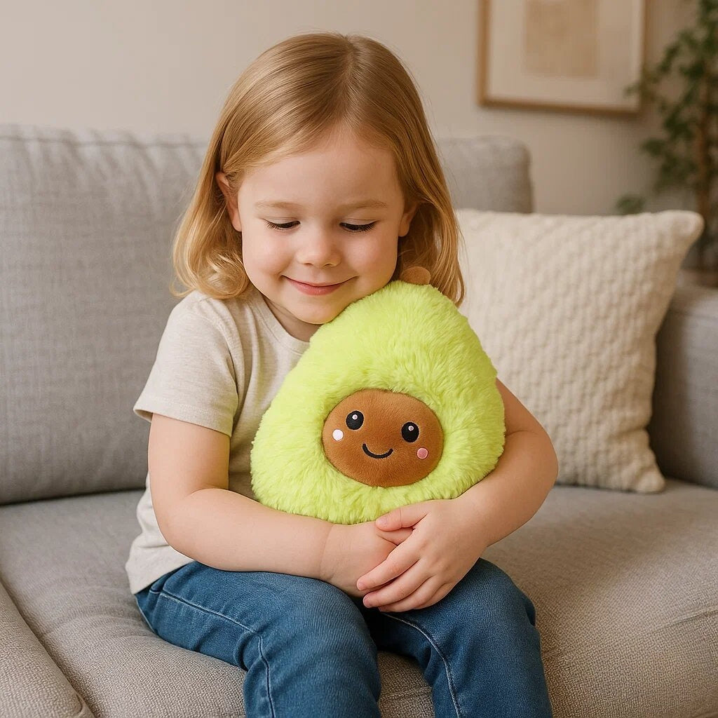 Cute Avocado Plush Toy Soft Green Stuffed Animal Smiling Face Kids Gift