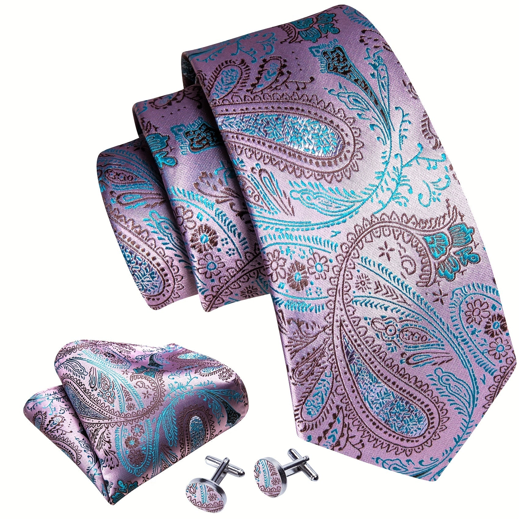Barry Wang Men's Tie Dark Jacquard Paisley Set