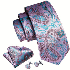 Barry Wang Men's Tie Dark Jacquard Paisley Set