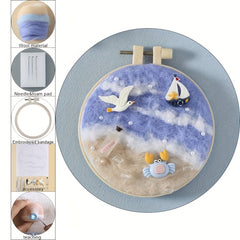 DIY Sea Frames Wool Felt Material Package with Embroidery Cloth Threads Needles
