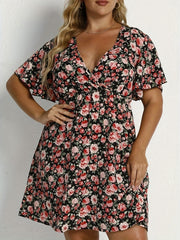  Floral Print Flutter Sleeve Dress