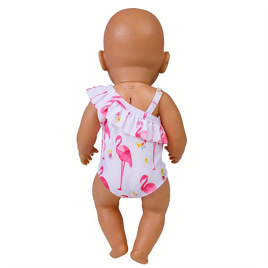 Flamingo Print Swimsuit for 17-18 Inch Newborn Dolls