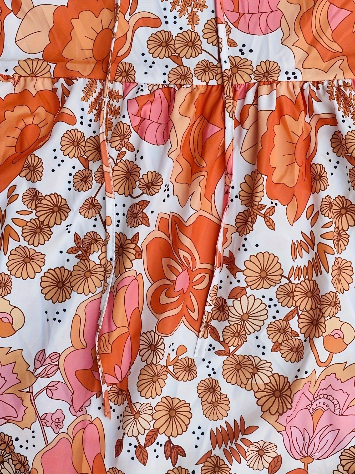  Floral Print Button Decor Smock Maxi Dress