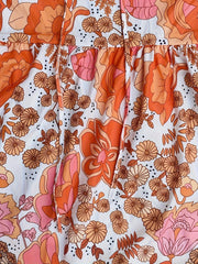  Floral Print Button Decor Smock Maxi Dress
