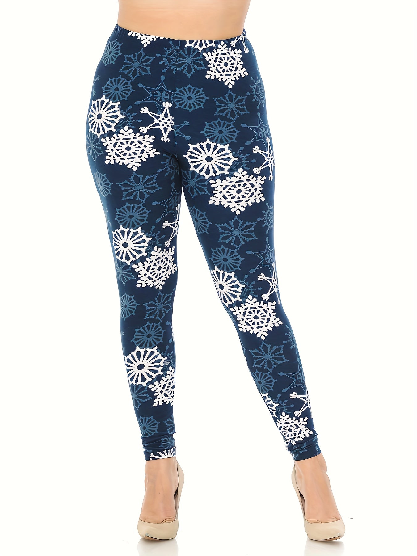  Snowflake Print High-Rise Leggings