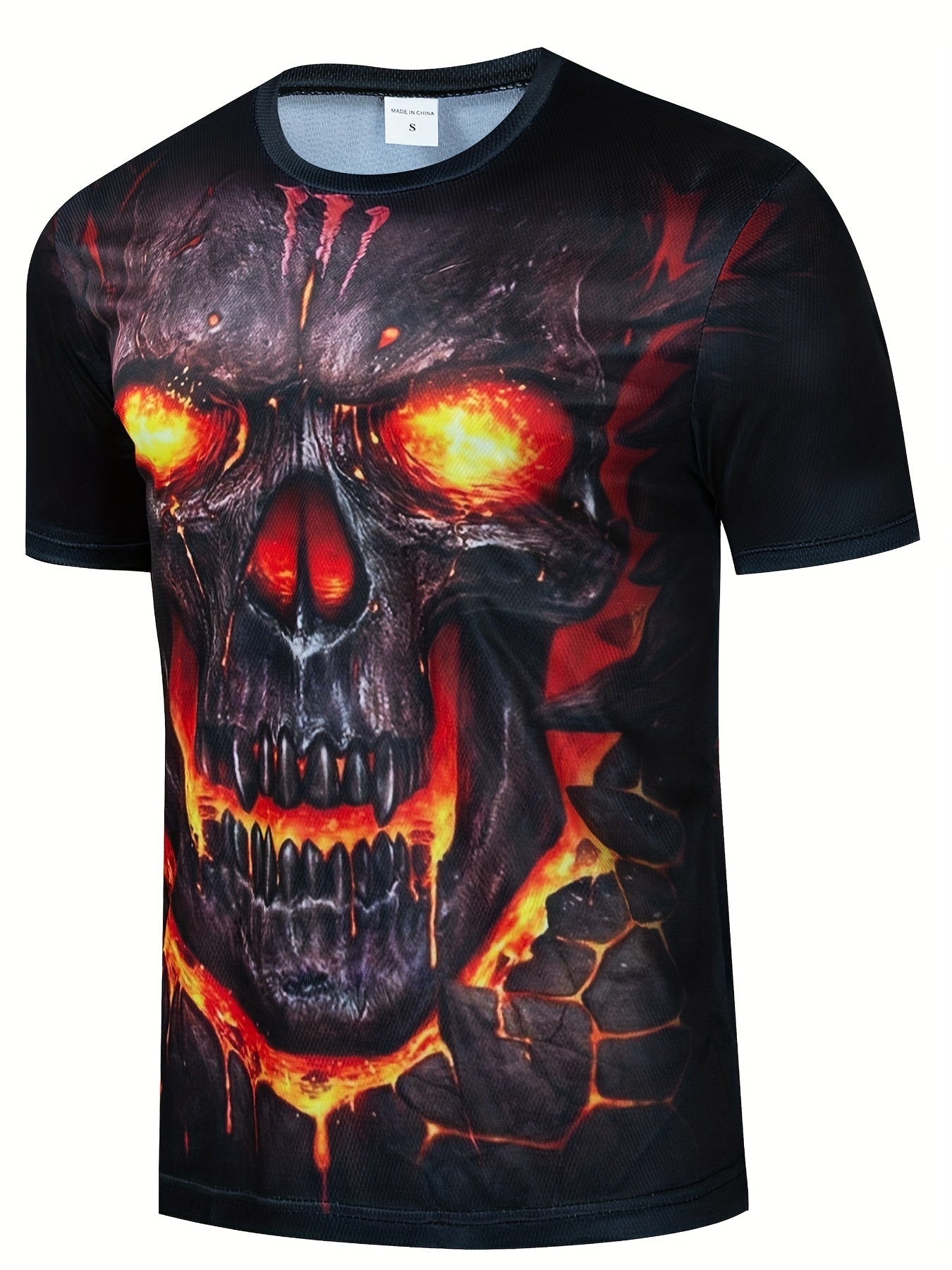 Men's Flame Skull Graphic T-shirt 3D Print Crew Neck Short Sleeves