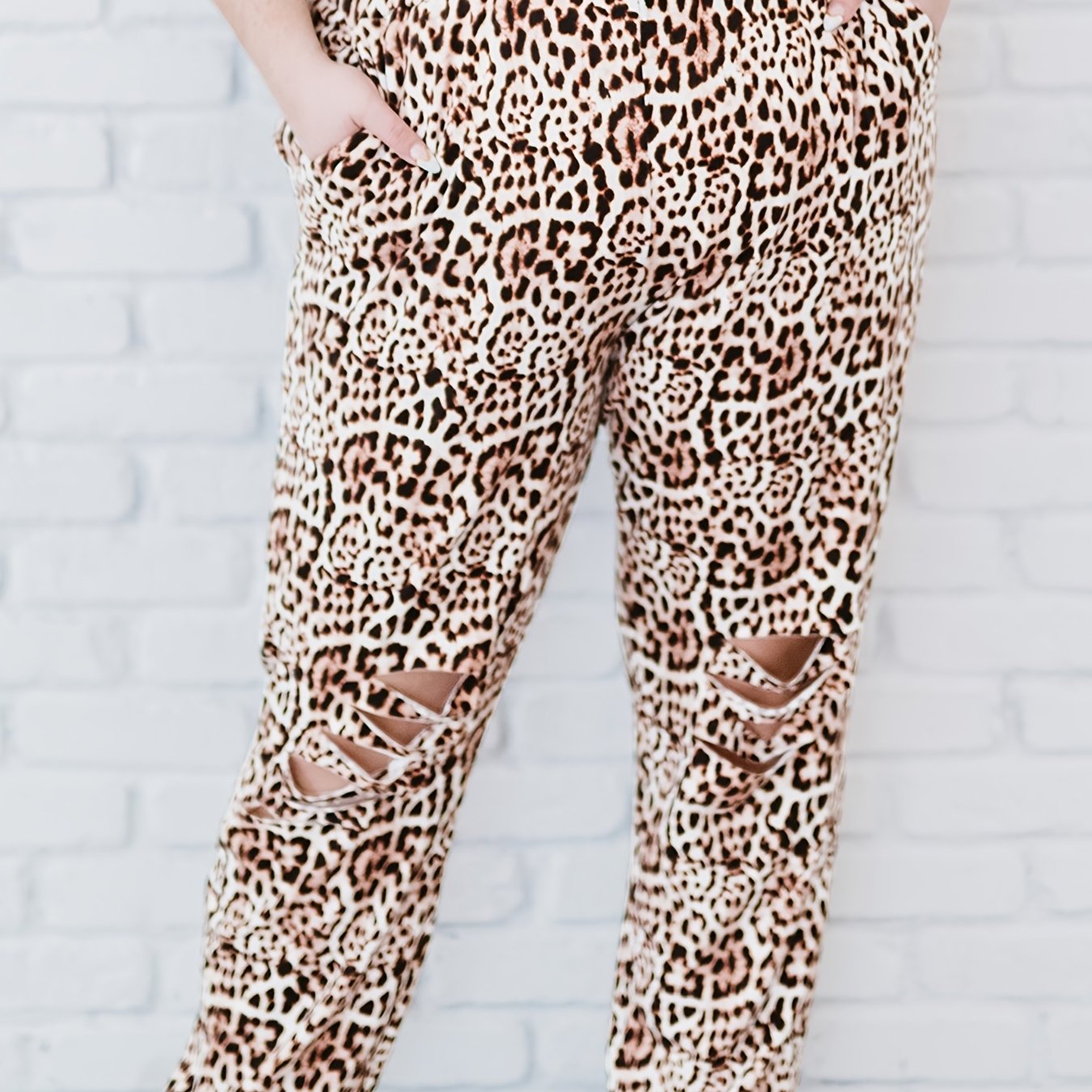 Women's Plus Leopard Print Loose Fit Trousers