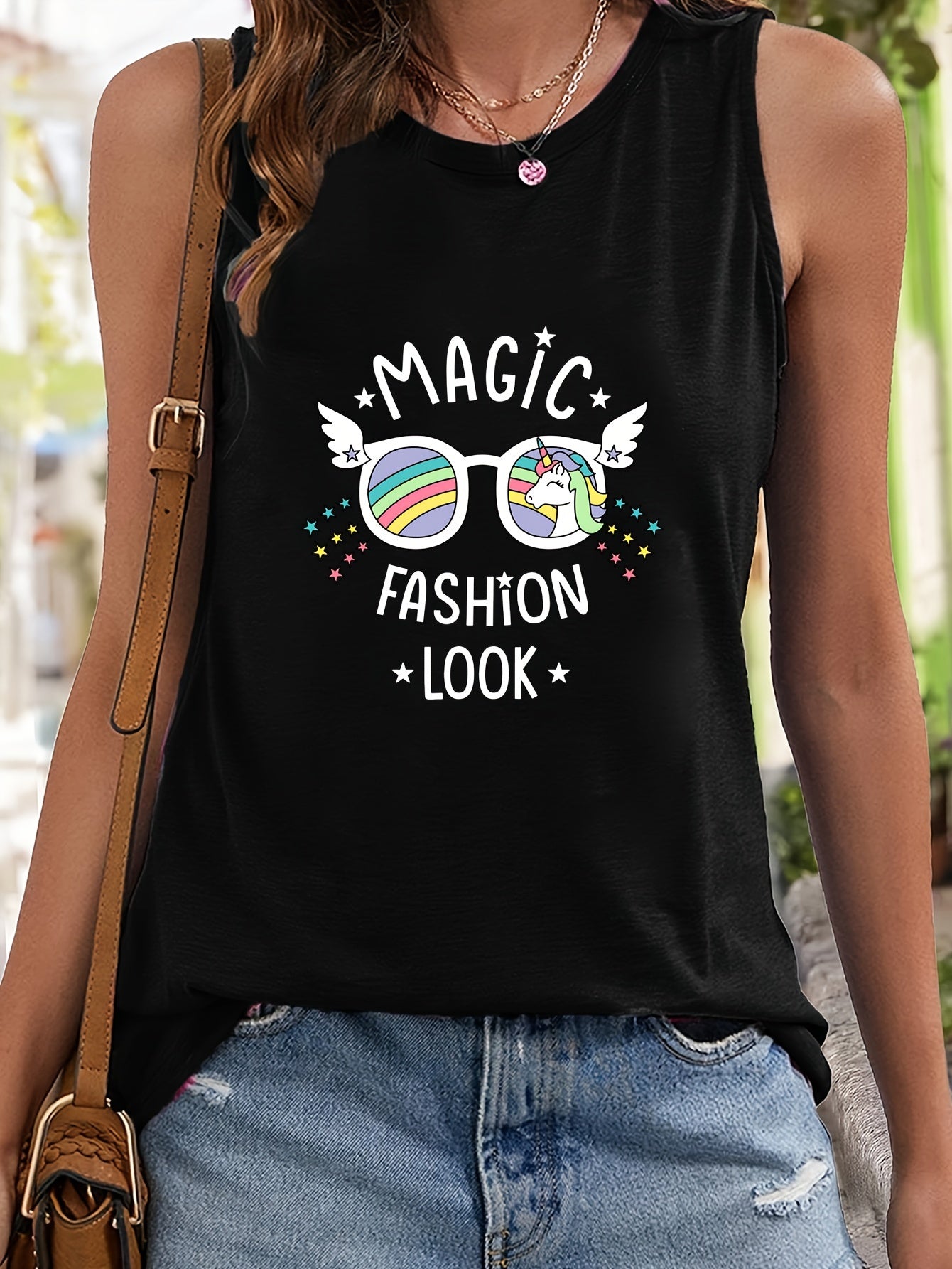 Letter Pattern Stretchy Sports Vest Round Neck Sleeveless Casual Top