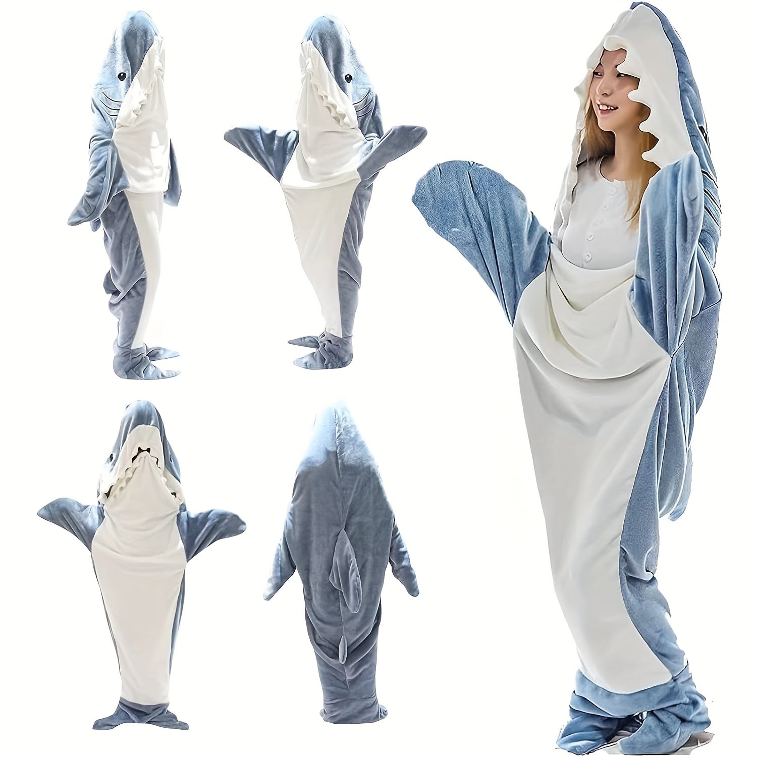 Shark Blanket Flannel Hoodie Sleeping Bag