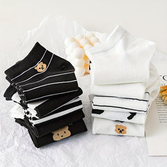 Cow & Bear Print Socks & Lightweight Cartoon Ankle Socks Women's Stockings