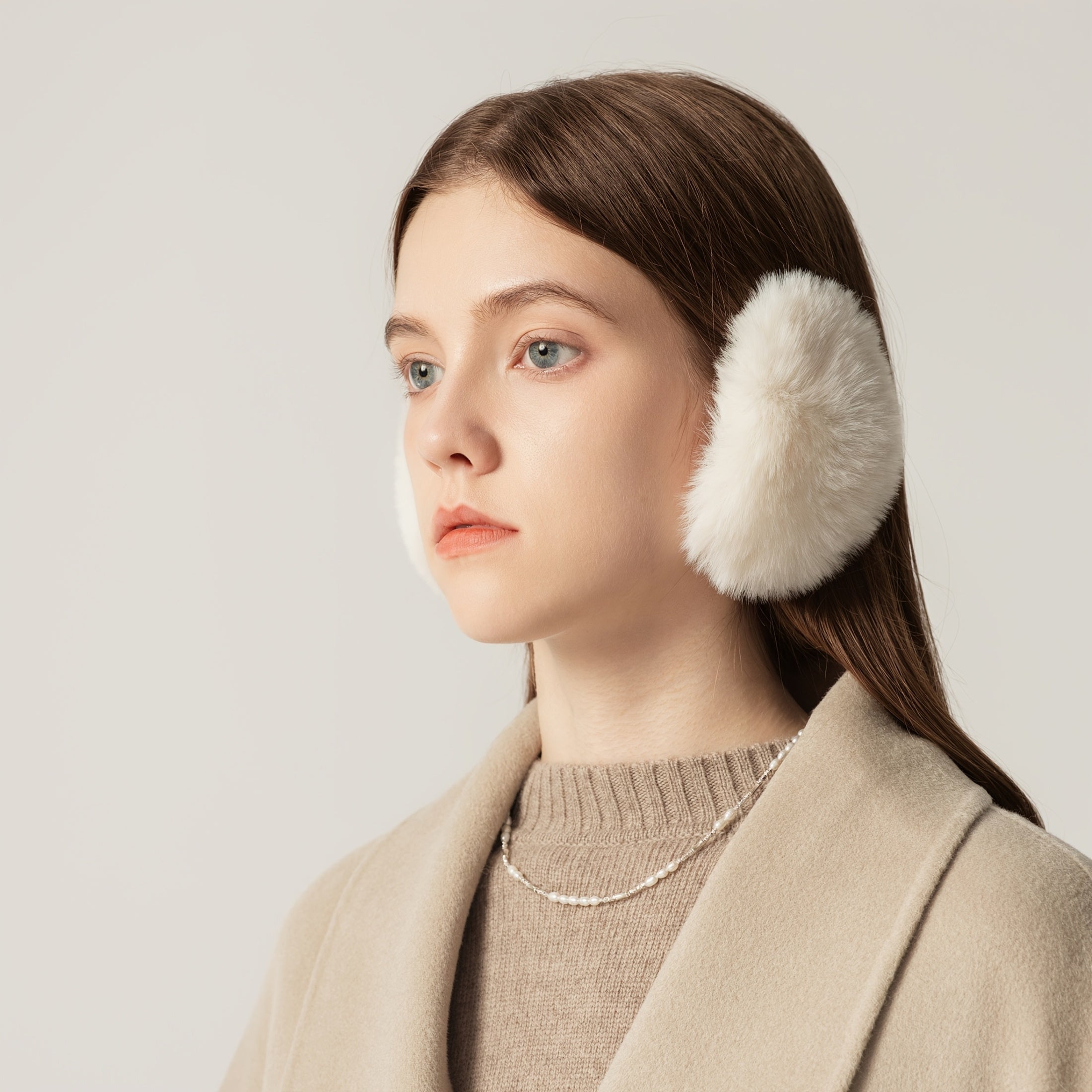 Women's Plush Rabbit Fur Earmuffs Beige