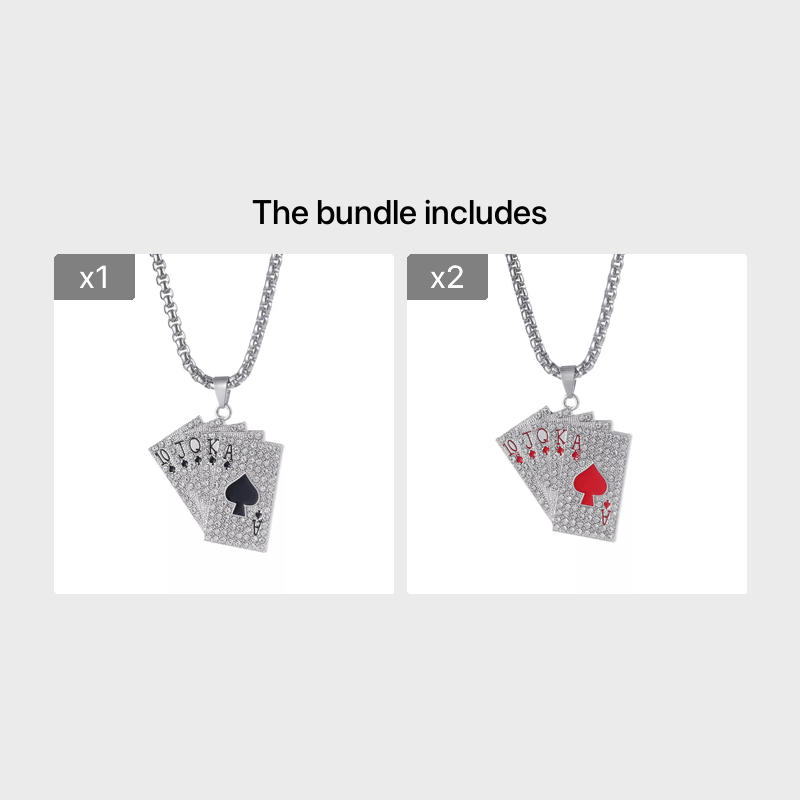 Hip Hop Poker Card Tag Necklace Zircon Inlaid Jewelry