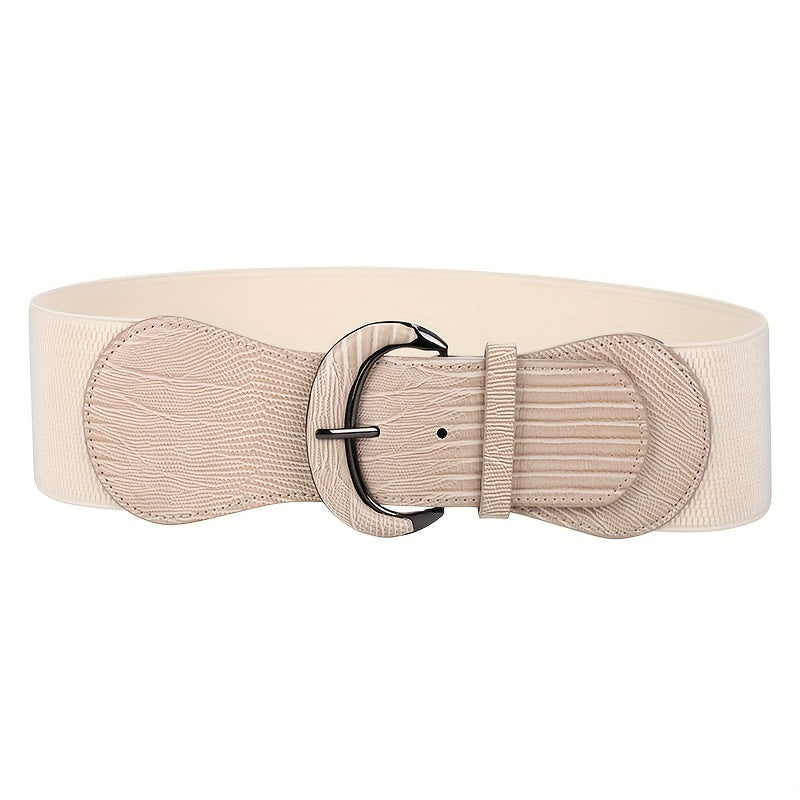 Vintage PU Leather Oval Buckle Elastic Belt for Women