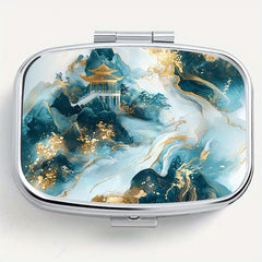 Vintage Marble Print Square Pill Organizer with 2 Compartments