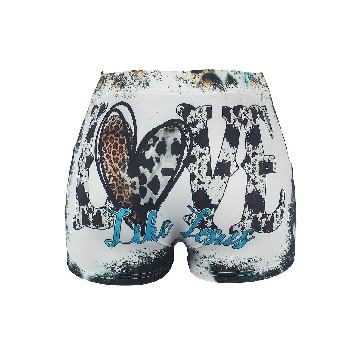 Letter & Leopard Print Skinny Shorts Casual Shorts for Women
