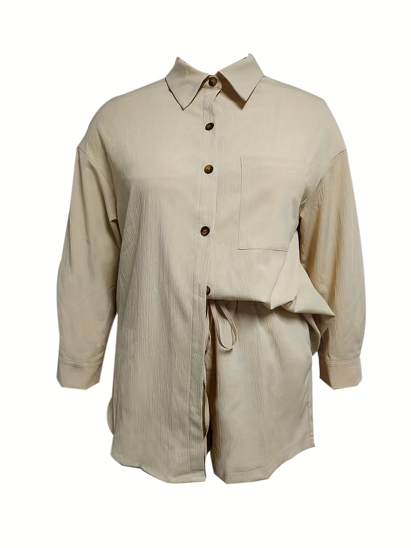  Long Sleeve Button Up Blouse & Shorts Set