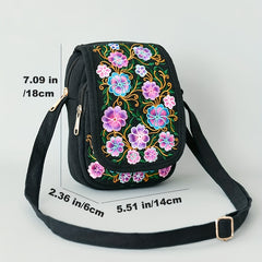 Vintage Ethnic Style Mini Crossbody Bag with Flower Embroidery