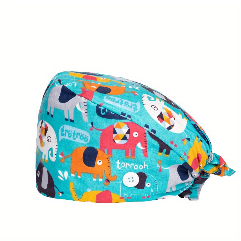 Cartoon Animals Print Nurse Hat Multicolor Scrub Cap