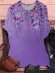  Floral Print Short Sleeve Round Neck Top