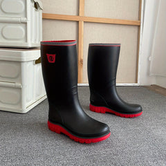 Women's Mid Calf Rain Boots Waterproof Non Slip Solid Slip On Shoes